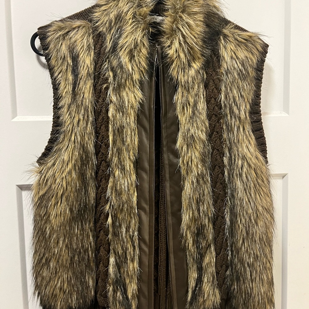 Peter Nygard Faux Fur Vest in Brown and Tan